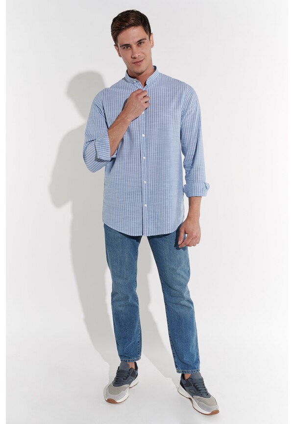 Hemd in Leinen-Optik, Blau Detailansicht 2