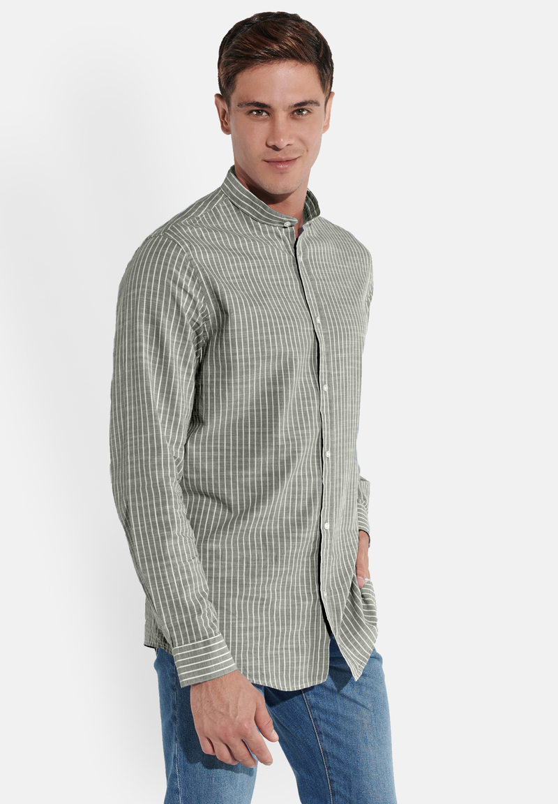 Hemd in Leinen-Optik, Khaki Detailansicht 2