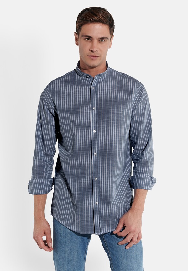 Hemd in Leinen-Optik, Marineblau Detailansicht 2