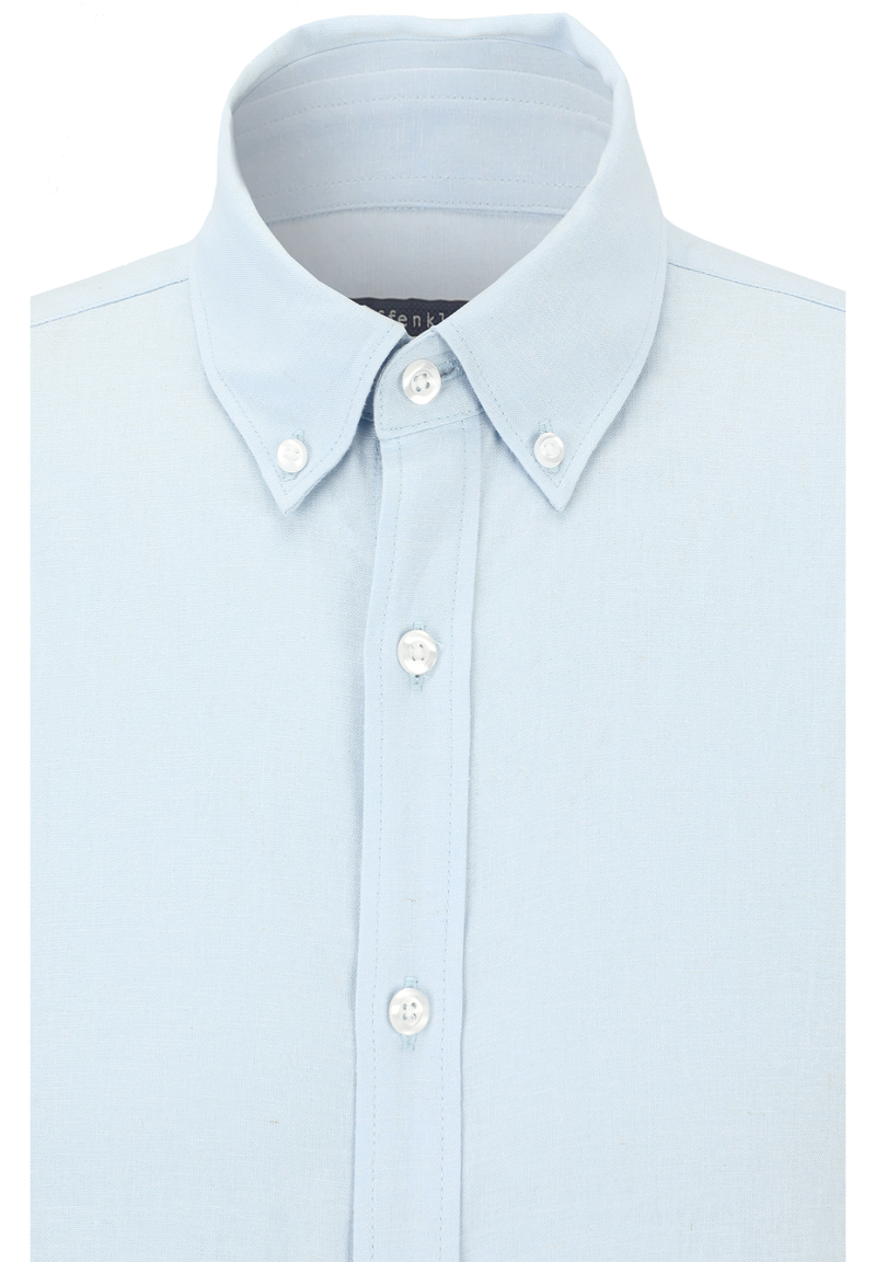 Leinen-Hemd Slim Fit, Blau