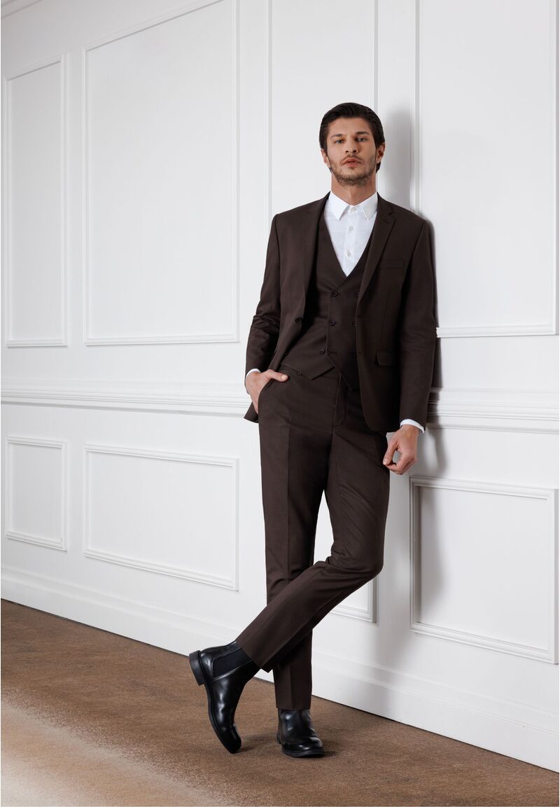 Business Anzug 3-teilig Dreiteiler mit Weste, braun
