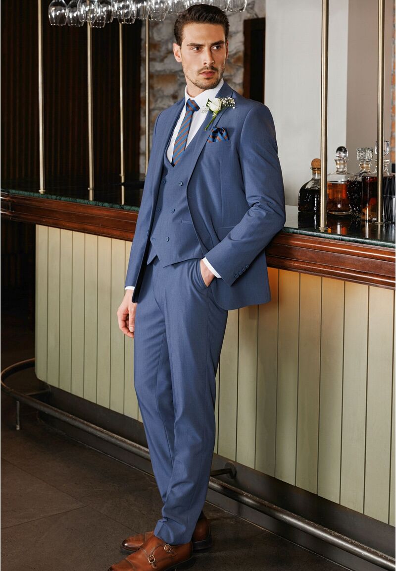 Business Anzug 3-teilig Dreiteiler mit Weste, Hellblau