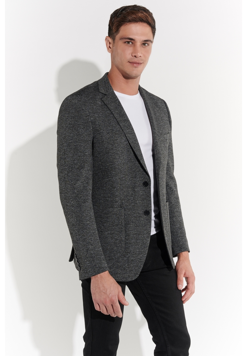 Sakko Jersey Fischgrat, Grau Rückansicht