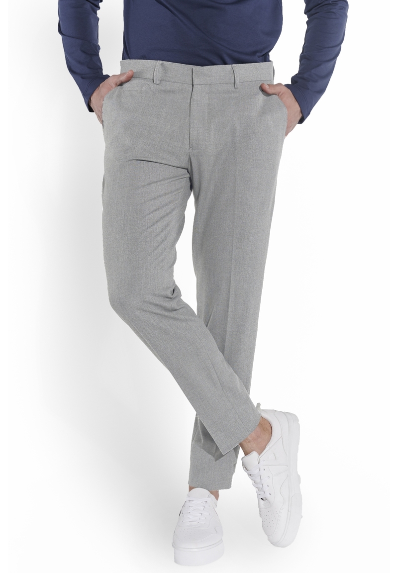 Anzughose Schmal Slim Fit Knöchellang, Hellgrau Frontansicht