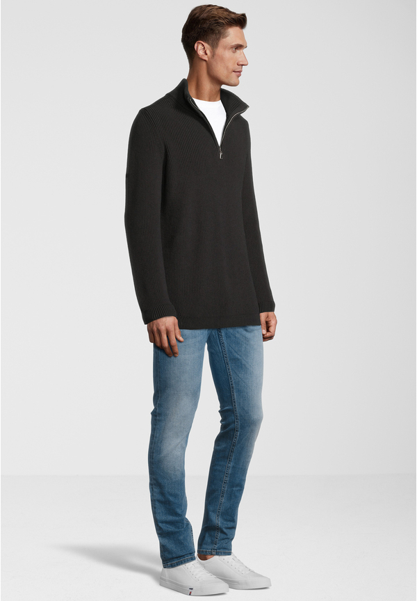 Pullover Troyer Stehkragen Reißverschluss, Schwarz Detailansicht 1