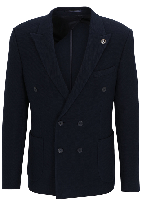 Jersey-Sakko 2-reihig Slim Fit, Marine Detailansicht 2