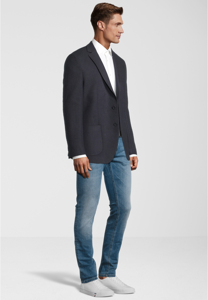 Sakko Wolle Struktur, Marine Detailansicht 1