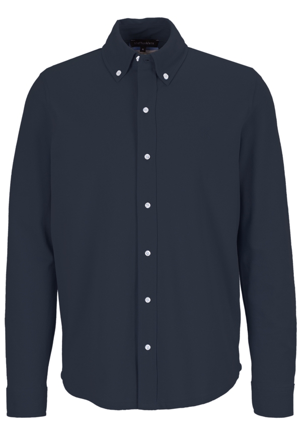 Piqué Hemd Langarm, Marine Detailansicht 2