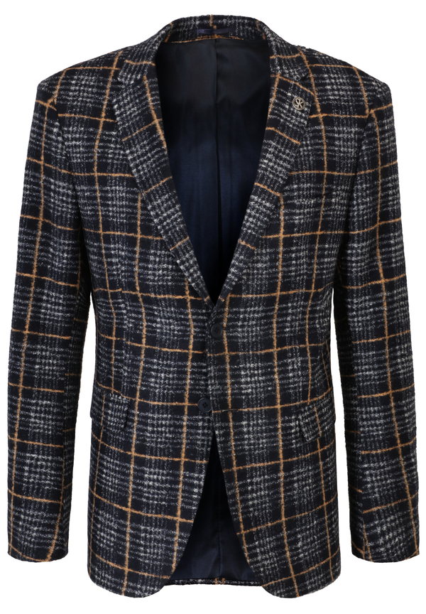 Jersey-Sakko Wolle Karo, Marine Detailansicht 2