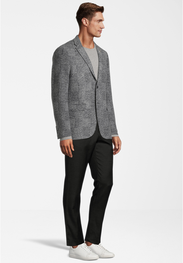 Jersey-Sakko Glencheck, grau-schwarz Detailansicht 1