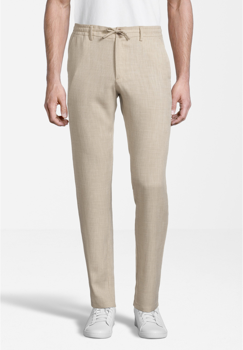 Hose im Jogging-Stil und Leinen-Look, sand Frontansicht