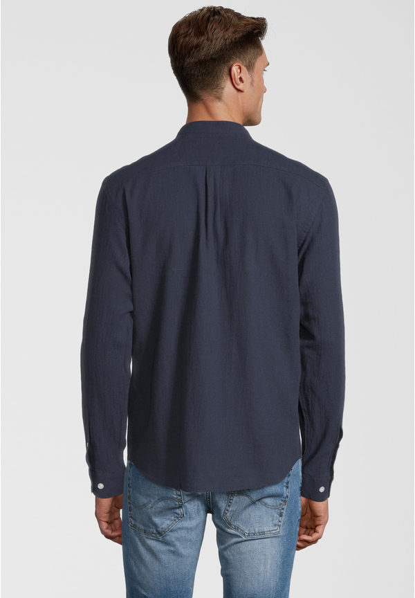 Hemd Stehbund Leinen-Mix, Marine Rückansicht