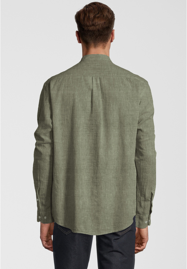 Hemd Stehbund Leinen-Mix, khaki Rückansicht
