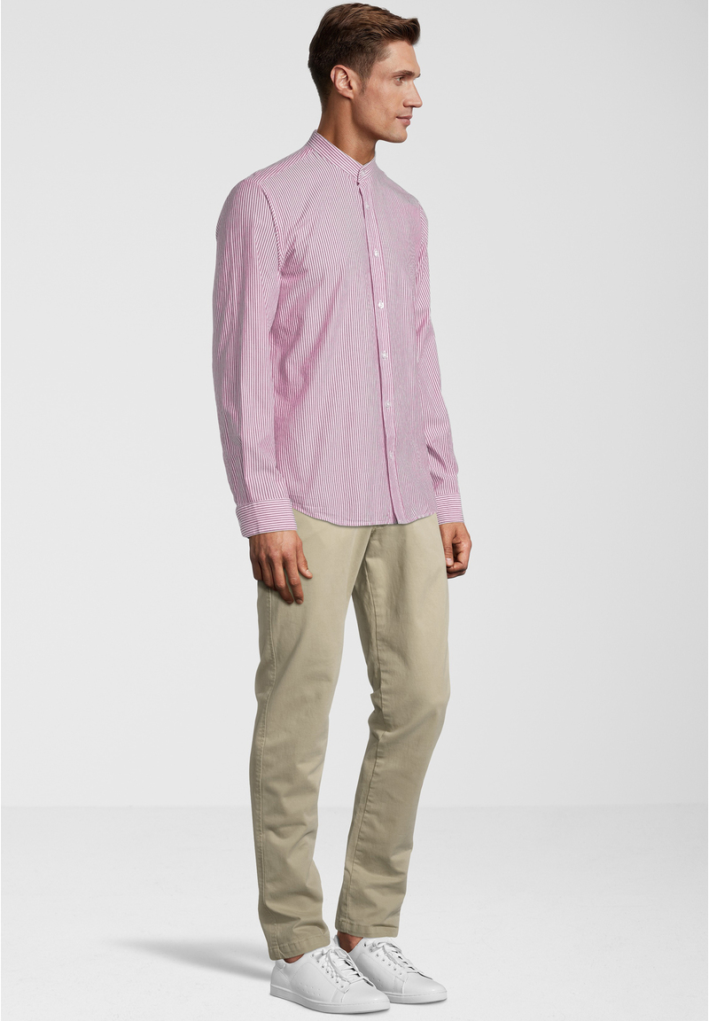 Hemd Streifen Stehkragen, rot Detailansicht 1