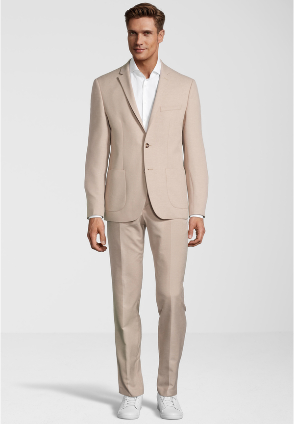 2-teiliger Anzug in Leinenoptik Regular Fit, sand Frontansicht