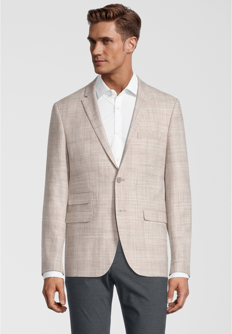 Kariertes Sakko Slim Fit, beige Frontansicht